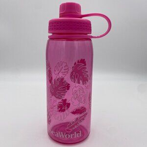 SeaWorld Water Travel Drinking Bottle Pink w/ Leaf Print Design Twist Off Lid